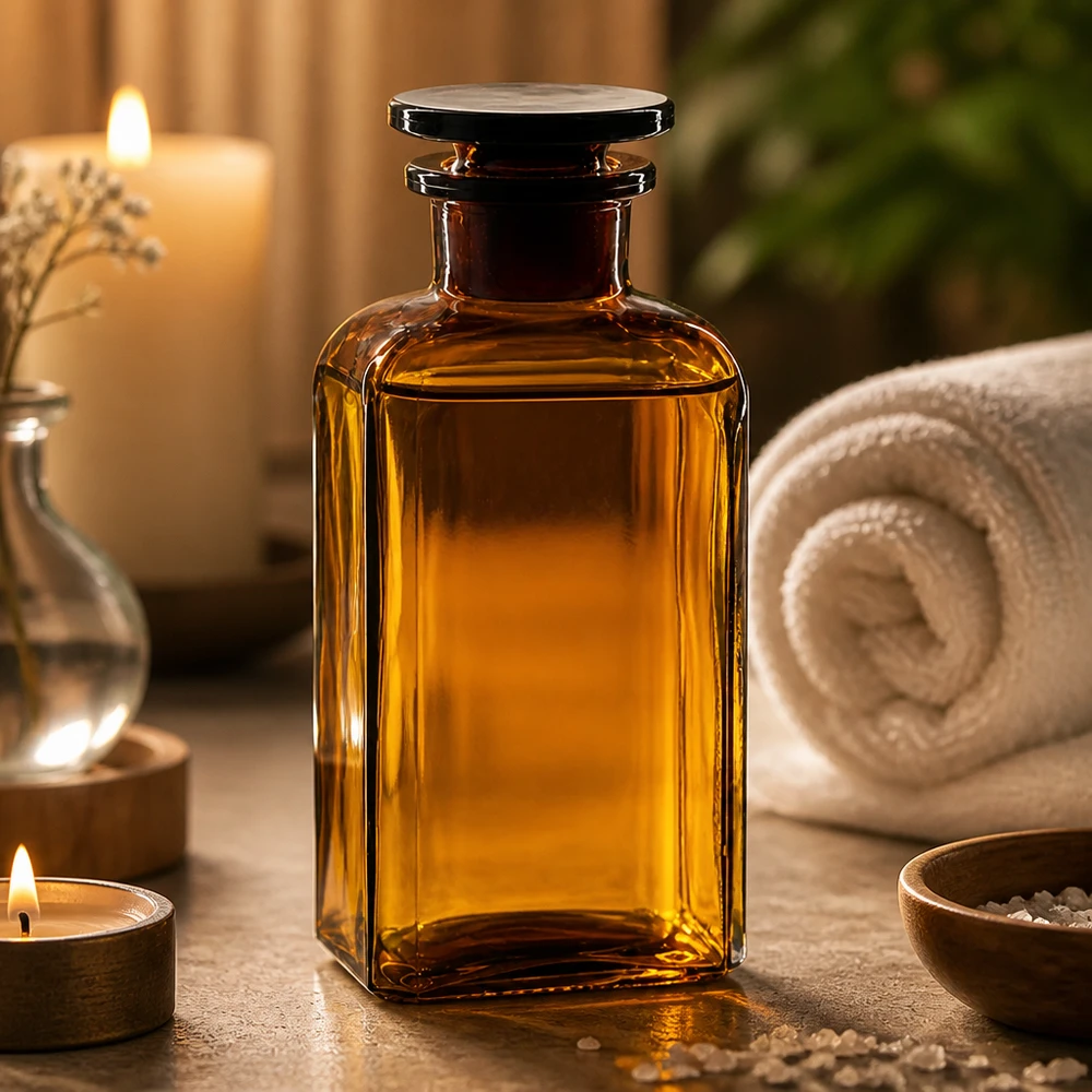 Nelikulmainen pullo 250ml ruskea leveäkaulainen lasitulppa Ruskea, neliönmuotoinen 250 ml:n lasipullo, jossa on tulppa, eteerisille öljyille ja aromaterapiaan