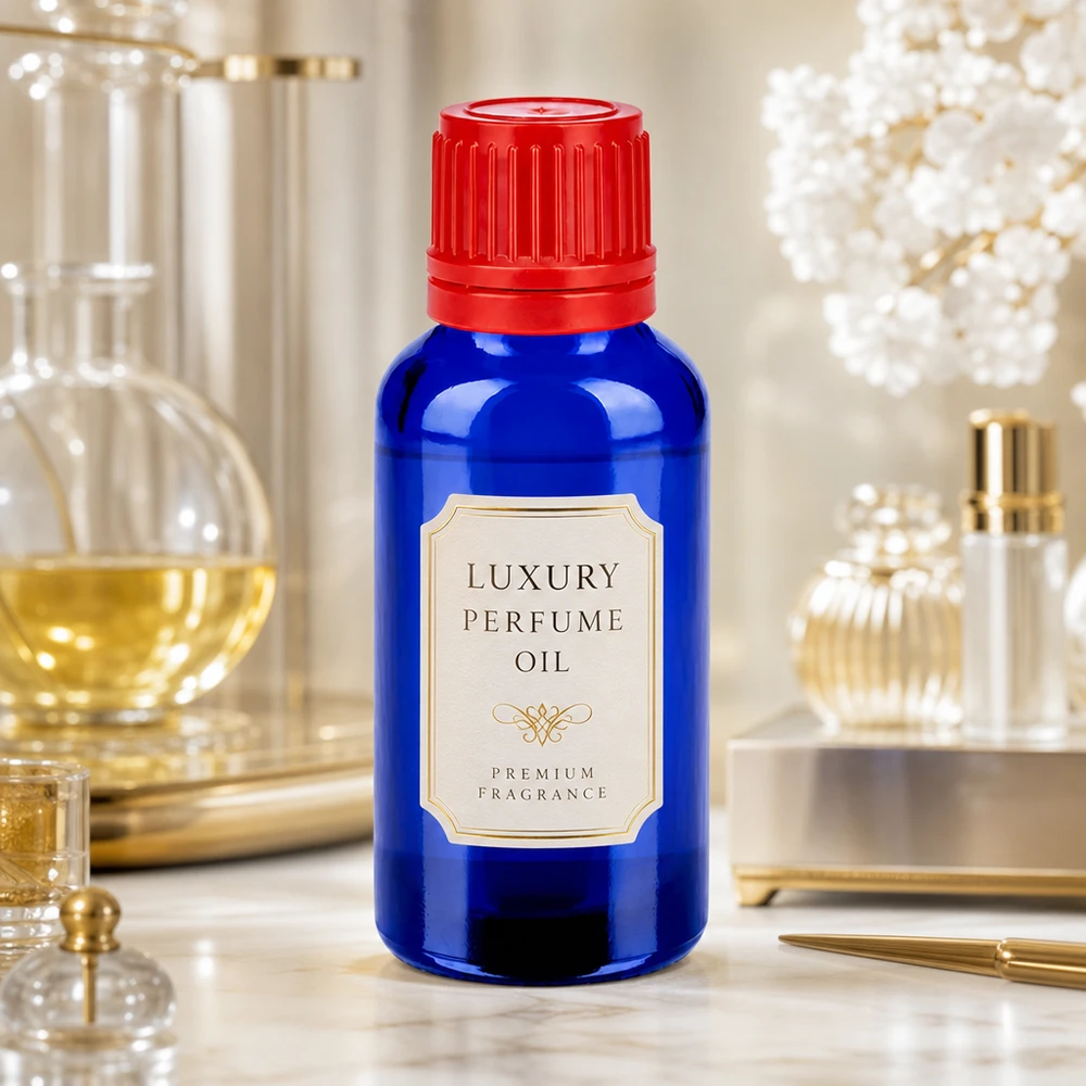 Premium 30ml tippapullo, jossa UT18/30 lanka tyylikkäässä sinisessä lasissa, sopii ylellisille tuotteille.