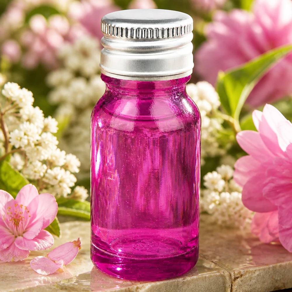 10ml pullo 11mm ruuvikorkki alumiini-hopea vakio PurpleLine.UT18/10 Elegantti 10ml pullo säteilevässä violetissa värissä ja korkealaatuisella hopeisella alumiinikannella.