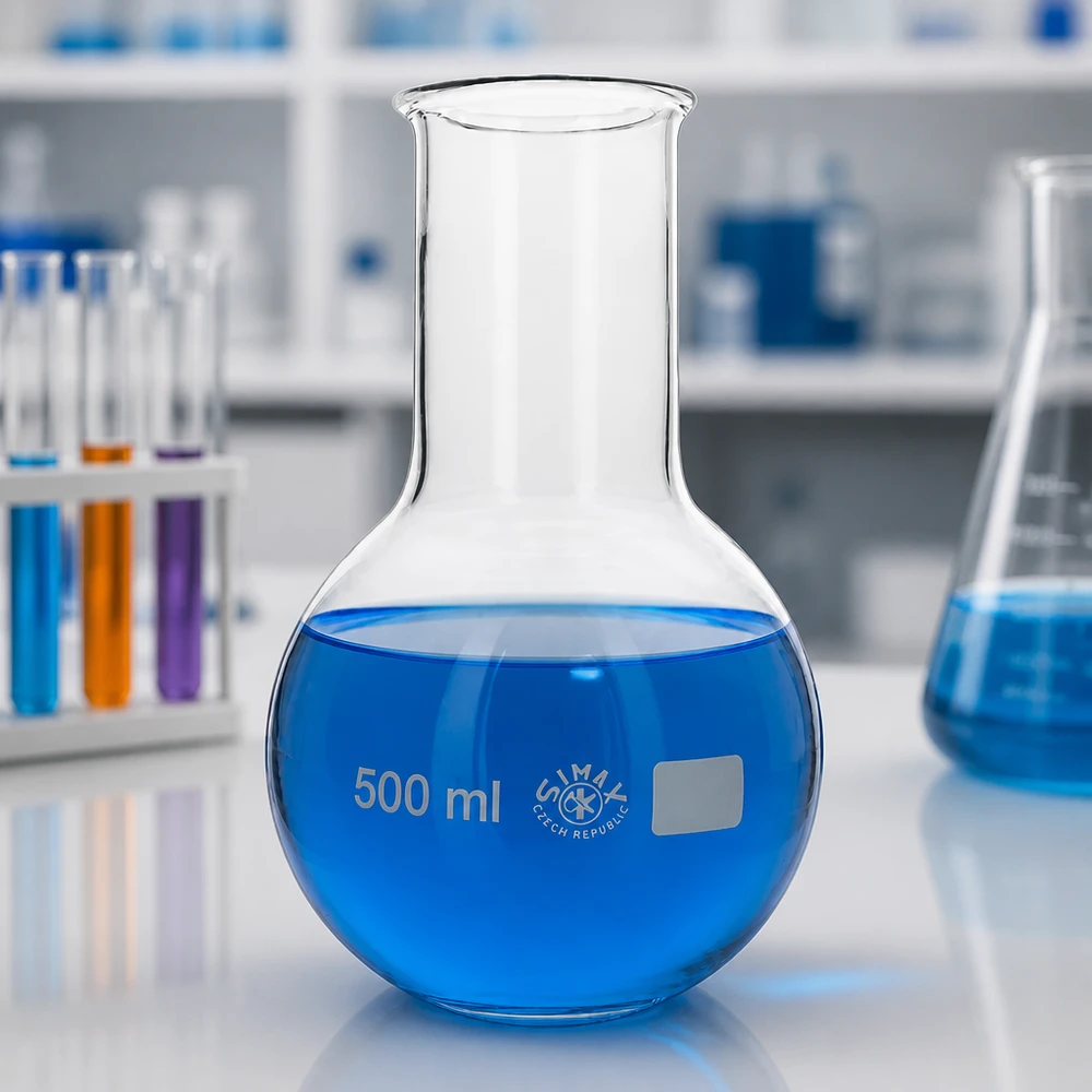 Lantiopullo 500ml leveä kaula Laboratoriopullo 500 ml, jossa on leveä aukko ja vakaa seisova pohja helppoa täyttöä varten.