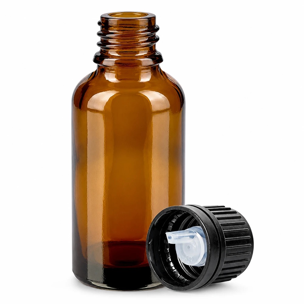 30ml tippapullo 1mm musta väärentämisen estävä suljin BrownLine UT18/30 Ruskea 30ml lasinen tippapullo, jossa on 1mm annosteluaukko eteeristen öljyjen tarkkaa käyttöä varten.