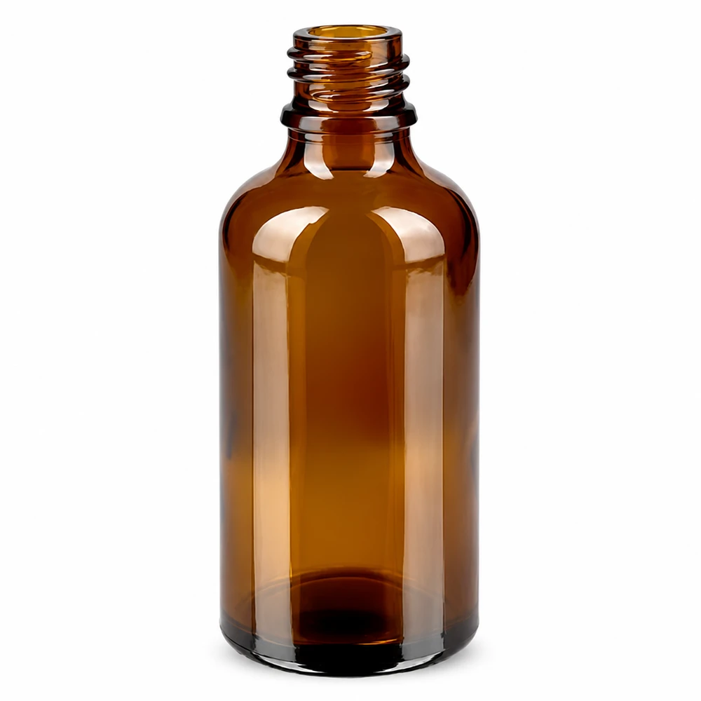 Ruskea lasipullo 50ml tiputuskorkilla eteerisille öljyille ja kosmetiikalle BrownLine UT18