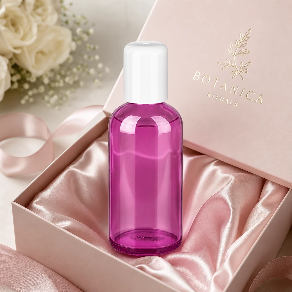 100ml roll-on-pullo valkoinen vakio PurpleLine UT18/100 Läpinäkyvä 100ml roll-on-pullo, violetti, jossa on käytännöllinen roll-on-korkki helppoa annostelua varten.