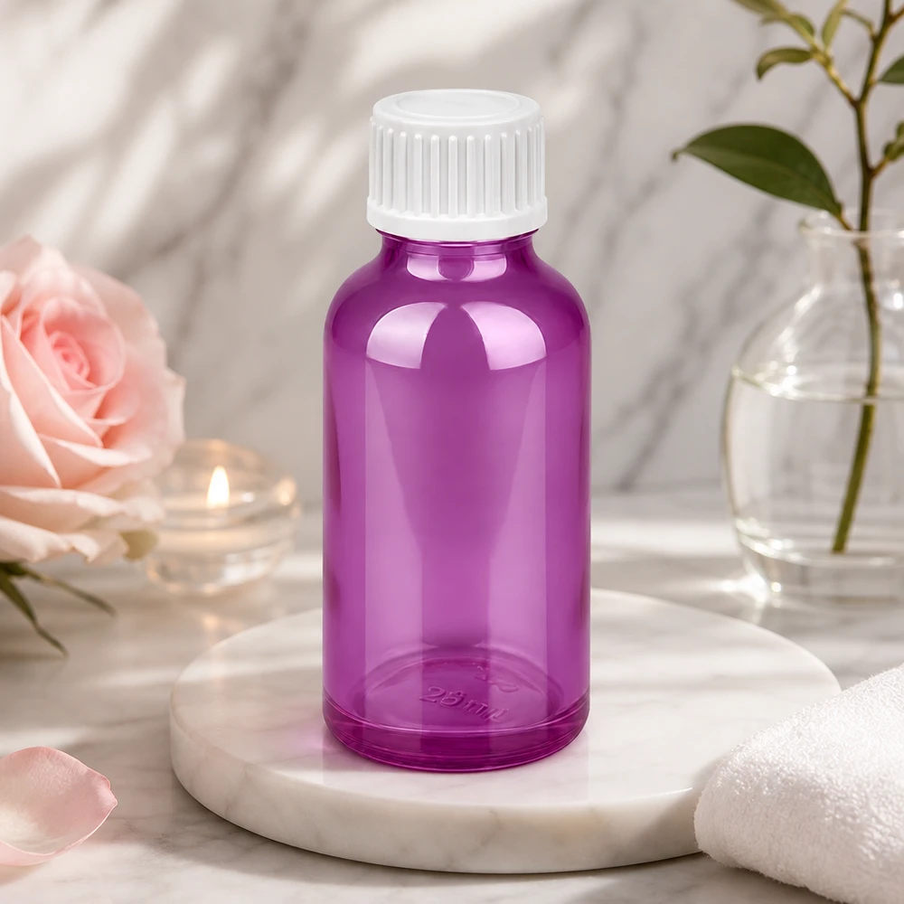 30ml tippapullo 0,9mm valkoinen standardi PurpleLine. UT18/30 Kätevä 30ml tippapullo tyylikkäässä violetissa värissä aromaterapiaan ja DIY-kosmetiikkaan.