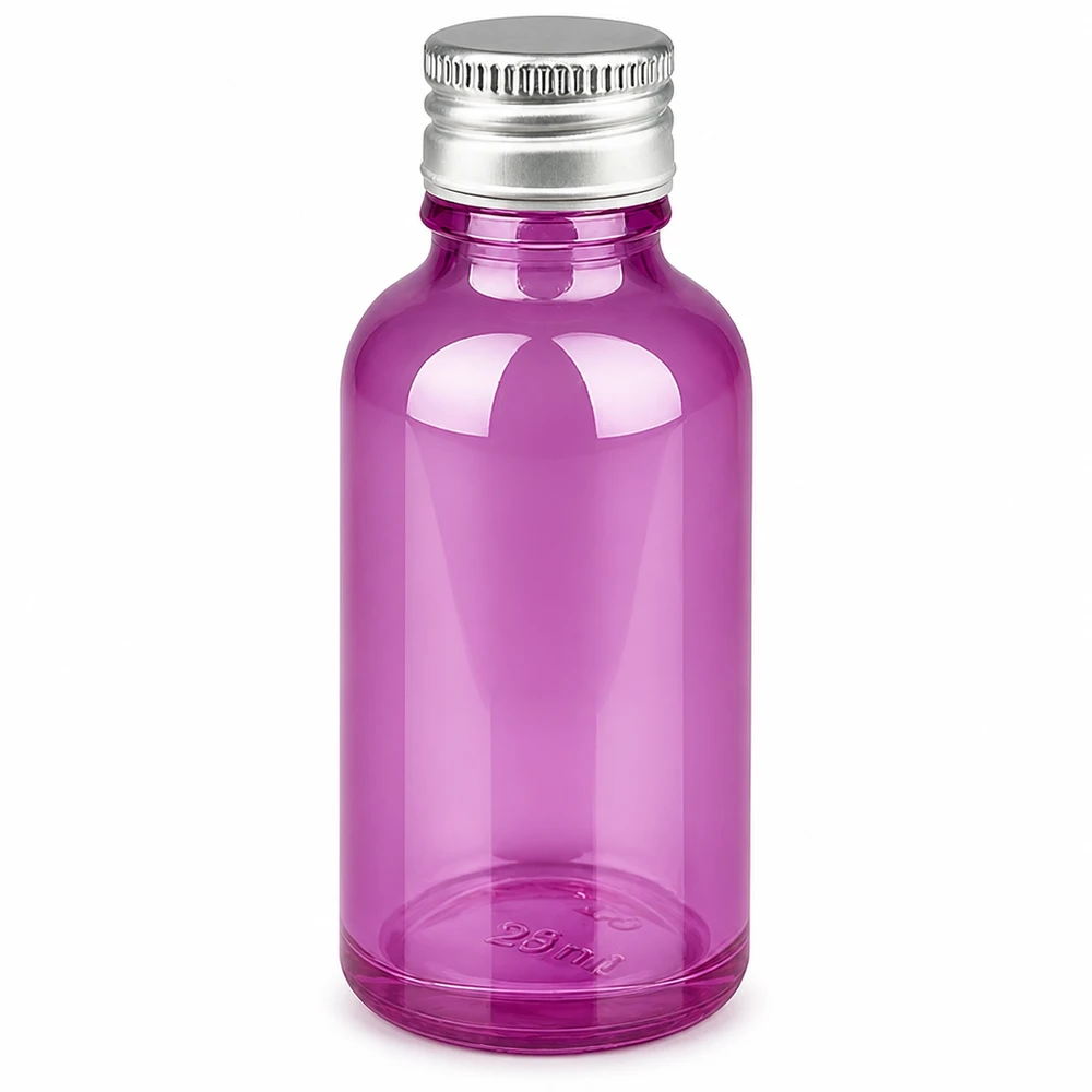30ml lasipullo kirkkaan purppuraa hopeisella alumiinikorkilla 11mm.