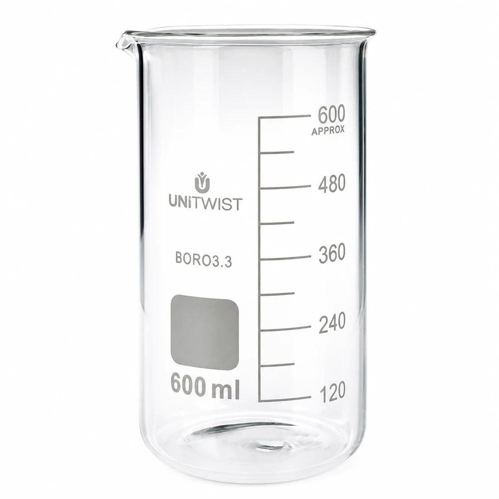 600 ml borosilikaattilasi, korkea muotti UNiTWIST UNITWISTin 600 ml:n korkea borosilikaattilasinen mittalasi, jossa on millilitra-asteikko, läpinäkyvä