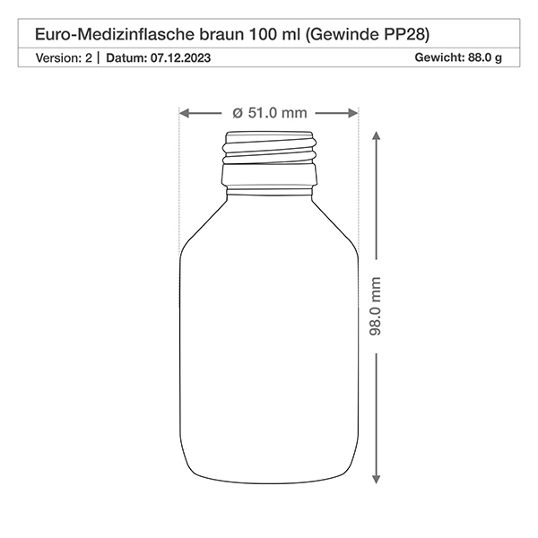 100ml lääkepullo ruskea, jossa korkki ruskea ApoGlas 100ml meripihkainen lasipullo pyöreä muoto PP28-kierteellä turvalliseen lääkkeiden säilytykseen
