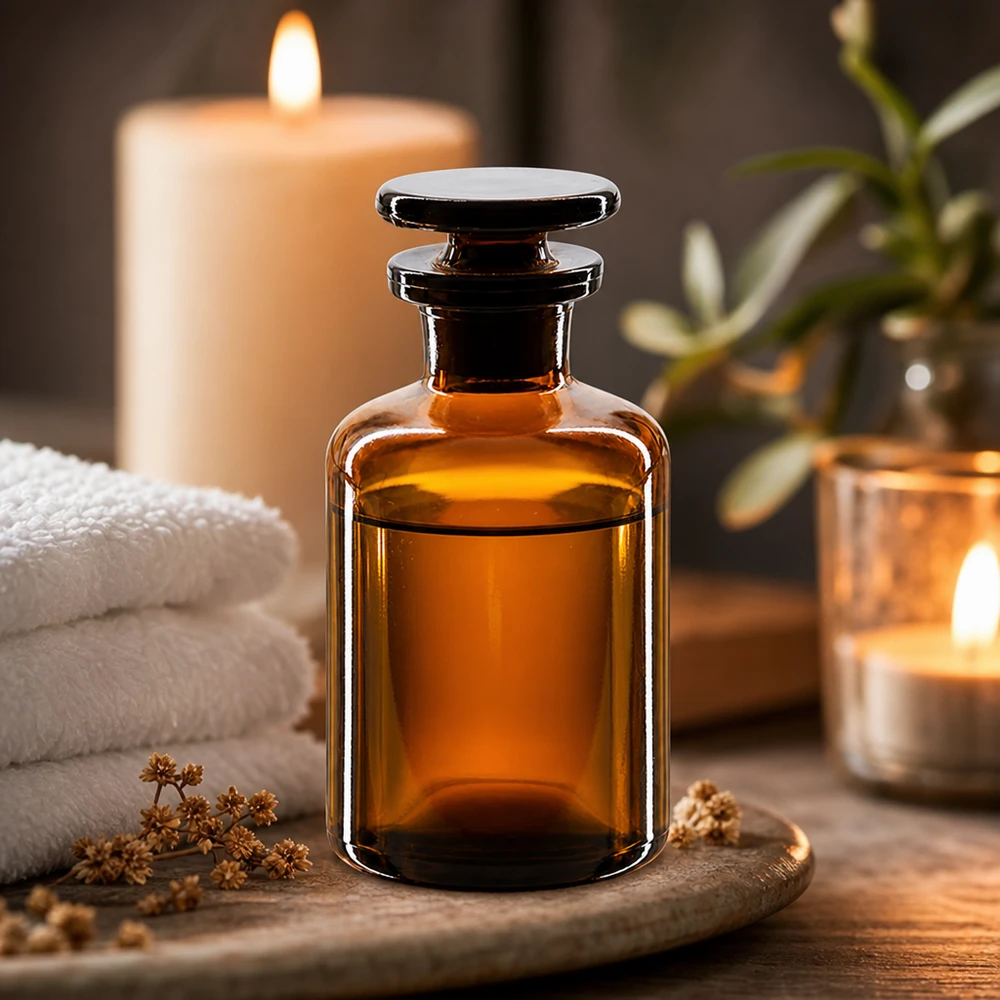 Pyöreä olkapääpullo 50ml ruskea kapeakaulainen lasitulppa Pyöreäolkapullopullo, 50 ml, ruskeaa lasia, kapeakaulainen, lasitulpalla, hajusteille ja tuoksuöljyille