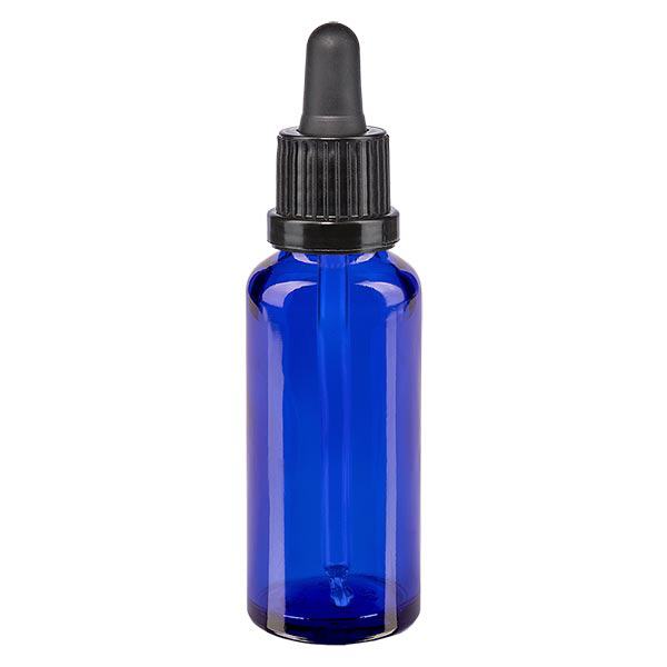 Apteekkipullo sininen 30ml pipettipullo musta väärentämisen estävä korkki Apteekkipullo sininen 30ml pipettipullo musta väärentämisen estävä korkki