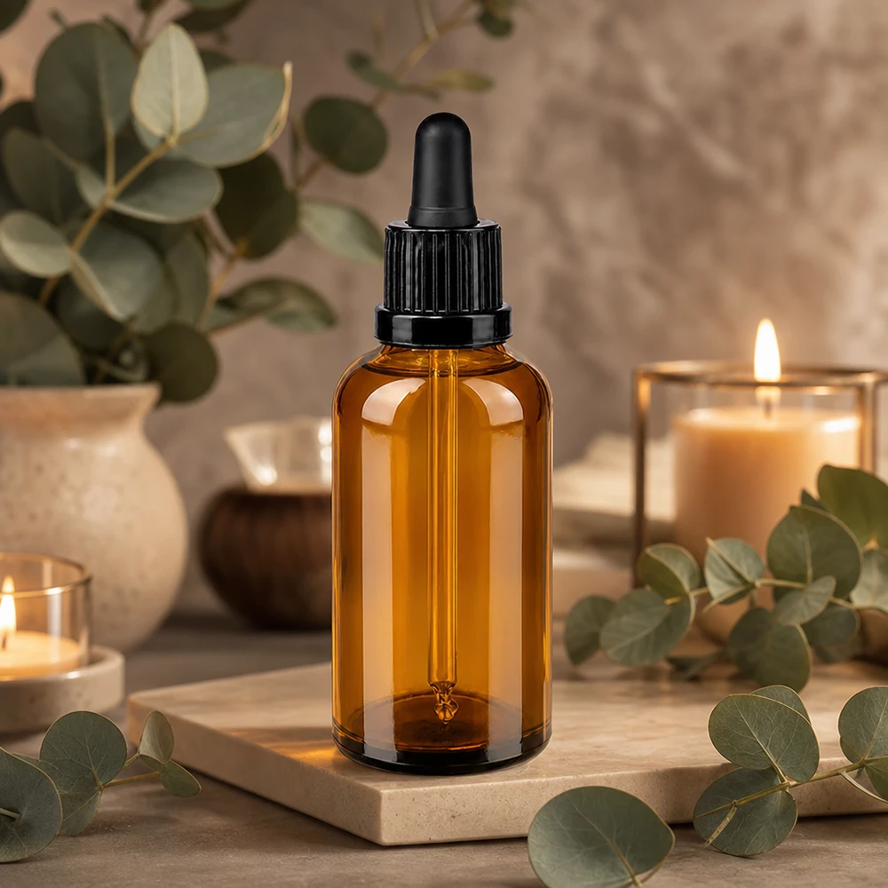 Laadukas 50ml pipettipullo ruskeasta lasista OV BrownLine UT18/50 aromaterapiaan.