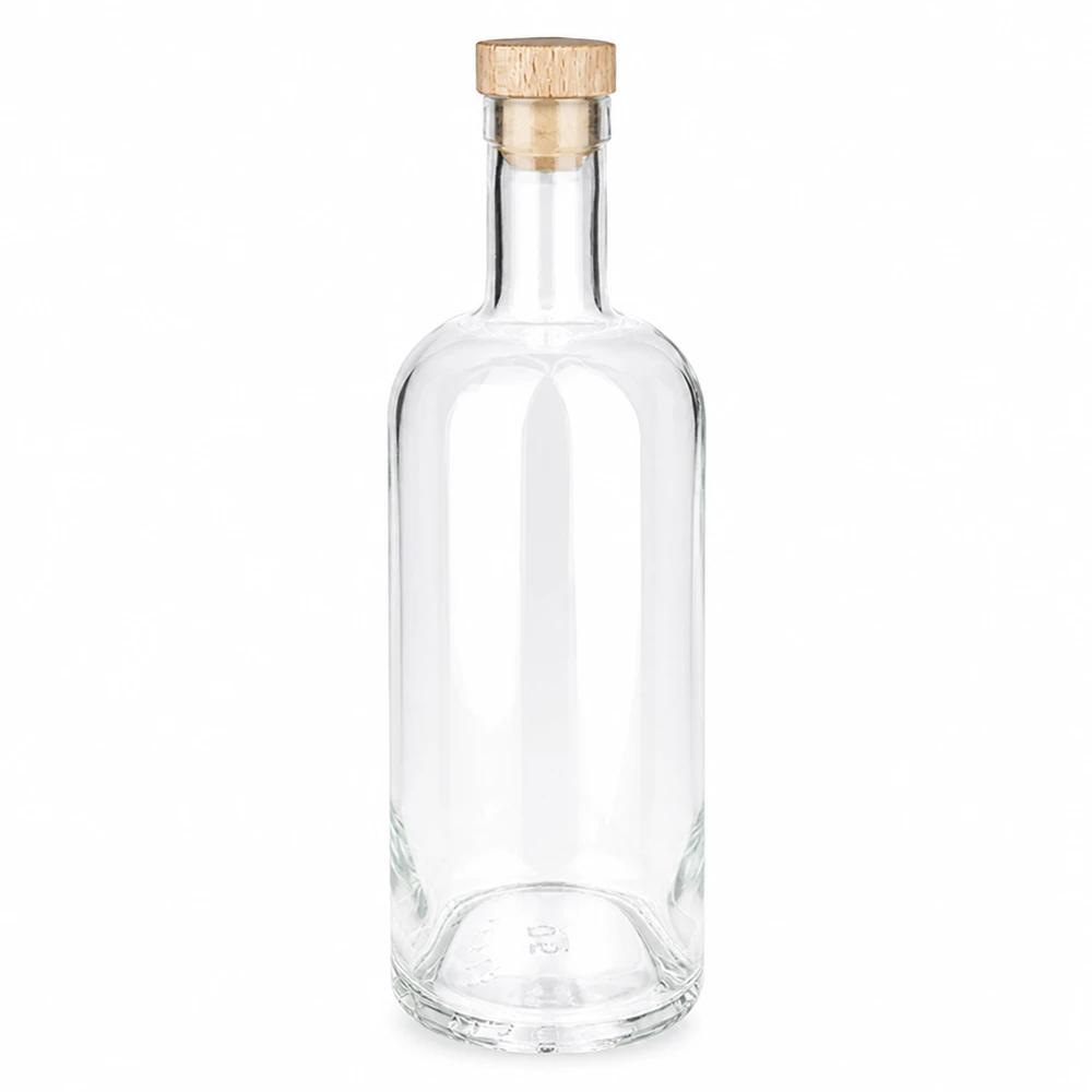 750ml Glasflasche "Attila" mit Holzgriffkorken UNiTWIST® 750ml lasipullo Emma puukahvalla korkki UNiTWIST läpinäkyvä tyhjä Tuotekuva valkoisella taustalla