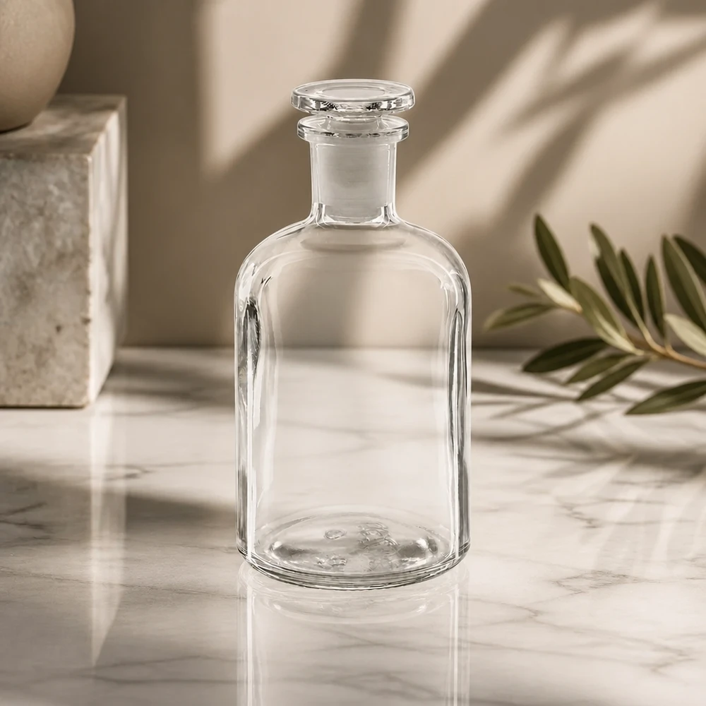Pyöreä olkapääpullo 250ml kirkas kapeakaulainen lasitulppa 250 ml:n kirkas apteekkipullo, lasitulpalla, sylinterimäinen, laboratorio- ja kotikäyttöön