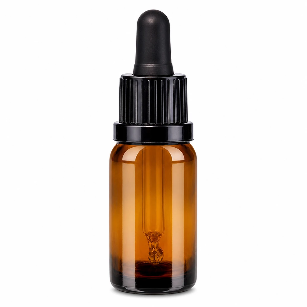 10ml pipettipullo musta peukaloinnin estävä korkki BrownLine UT18/10 10ml pipettipullo ruskea mustalla tiputuskorkilla eteerisille öljyille ja seerumeille.