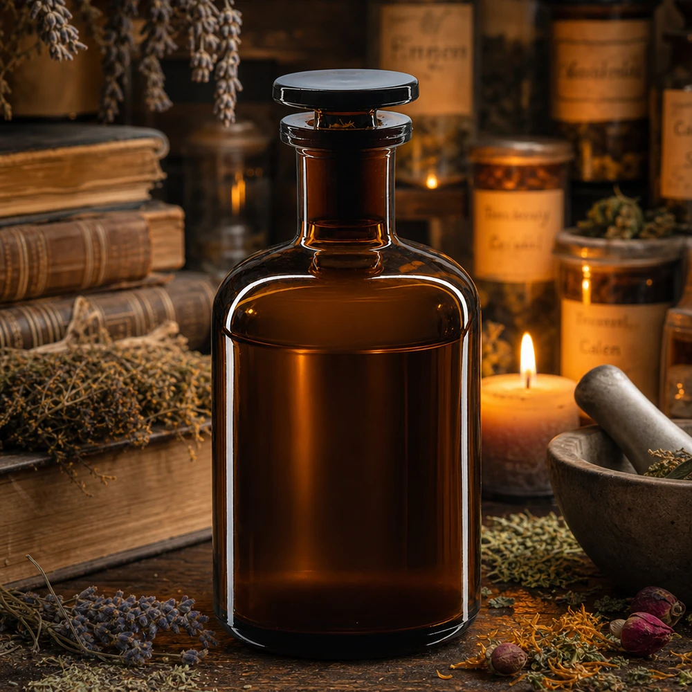 Pyöreä olkapääpullo 100ml ruskea kapeakaulainen lasitulppa 100 ml:n ruskea, kapeakaulainen apteekkipullo lasitulpalla yrttejä ja tinktuureja varten