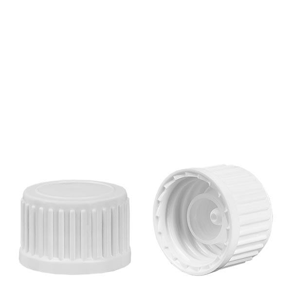 Ruuvikorkki, jossa on pallomainen valurengas valkoinen 18mm vakio. Ruuvikorkki, jossa on pallomainen valurengas valkoinen 18mm vakio.