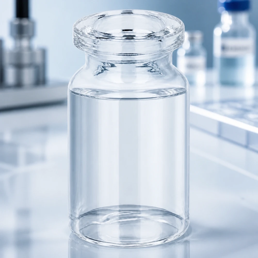 Kompakte Injektionsflasche Klarglas 5ml in modernem Laborumfeld für flüssige Arzneimittelformulierungen