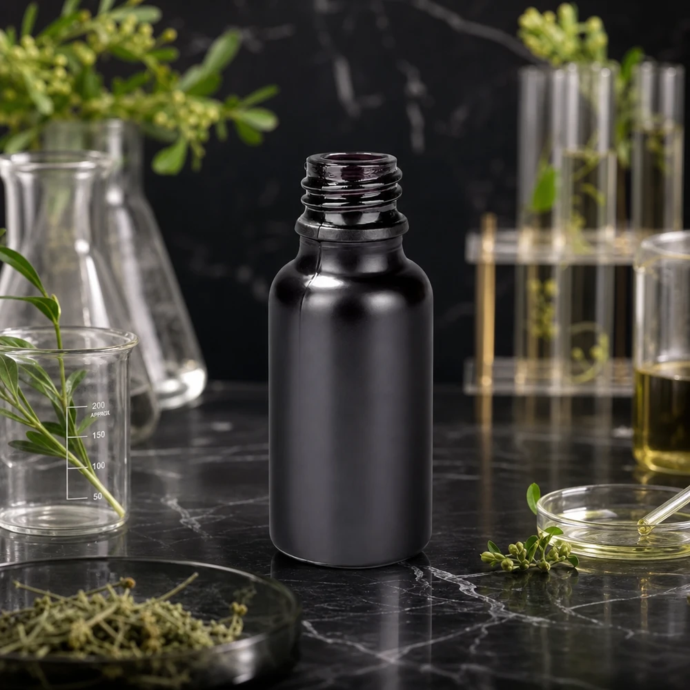 20ml annostelupullo BlackLine UT18/20 UNiTWIST UNiTWIST 20ml musta lasipullo UT18/20 UNiTWIST aromaterapeuttisille öljyille ja yrttiuutteille.