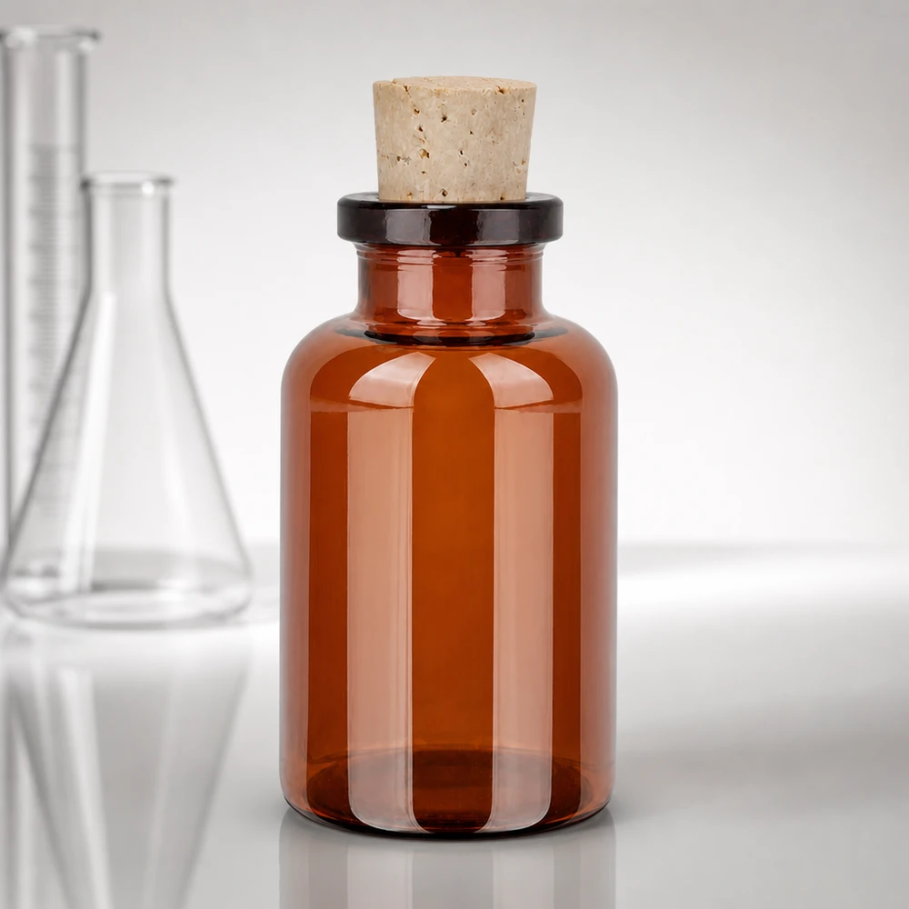 Meripihkanvärinen lasipullo 20ml korkilla 11/14mm Kleine Braunglasflasche zylindrisch 20ml mit Korken für Proben und Reagenzien