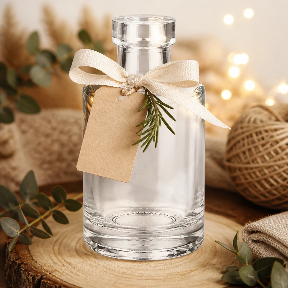 100ml lasipullo Marie koristeellinen lahjanauha riipus ja rosmariini viihtyisässä ympäristössä keijuvalojen kanssa.