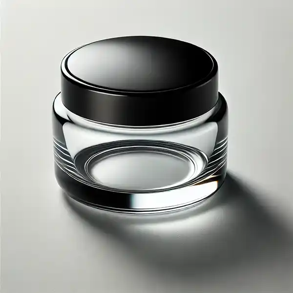 Glastiegel klar mit schwarzem Deckel