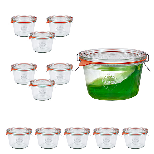 Setti 12 Weck-purkkia 370ml tumblereja, joissa on 12 lasikantta, 1