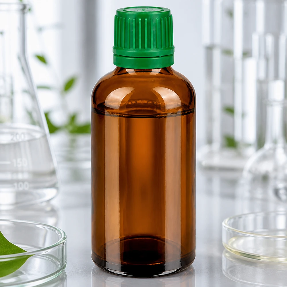 50ml pullo 11mm ruuvikorkki vihreä väärentämisvarma sulkeminen BrownLine UT18/50 Ammattimainen 50ml laboratoriopullo meripihkalasista, jossa on lapsiturvallinen vihreä korkki.