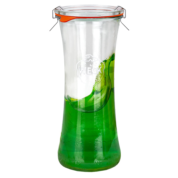 6 Weck-purkin setti 700 ml:n herkkupurkki, jossa on lasikannet. 6 Weck-purkin setti 700 ml:n herkkupurkki, jossa on lasikannet.
