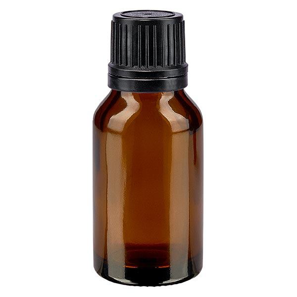Apteekkipullo ruskea 30ml tiputuskorkki valurengas 1mm musta peukalointiturvallinen korkki