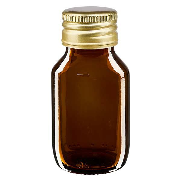 50ml lääkepullo ruskea, kultaisella alumiinikorkilla ApoGlas 50ml lääkepullo ruskea, kultaisella alumiinikorkilla ApoGlas