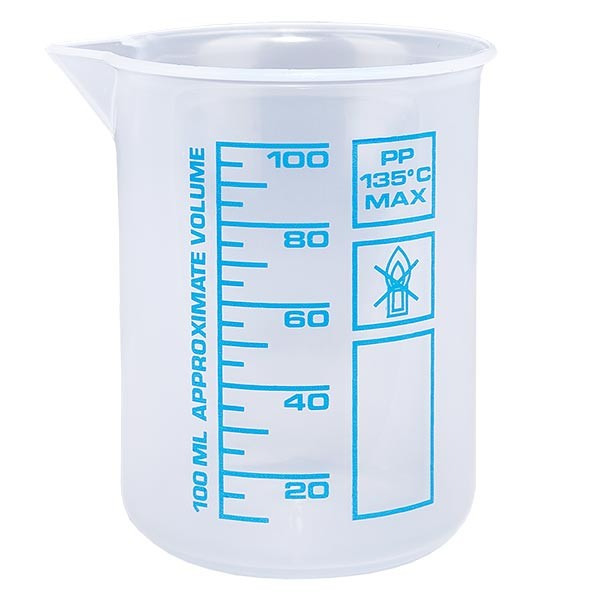 100ml mittakuppi (Griffin cup) PP, antistaattinen, erittäin läpinäkyvä DIN 12.311 mukaan, asteikolla varustettu reunus, painettu sininen asteikko. 100ml mittakuppi (Griffin cup) PP, antistaattinen, erittäin läpinäkyvä DIN 12.311 mukaan, asteikolla varustettu reunus, painettu sininen asteikko.