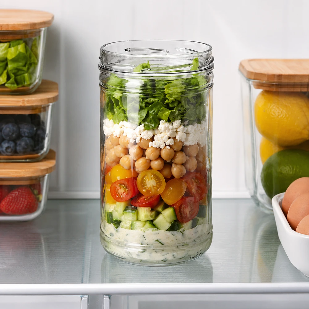 1053ml säilytyspurkit ilman kantta (TO100) UNiTWIST UNiTWIST tumblers 1053ml TO100 kuin aterian prep purkki kerrostettu salaatti kikherneet feta tomaatit jääkaapissa