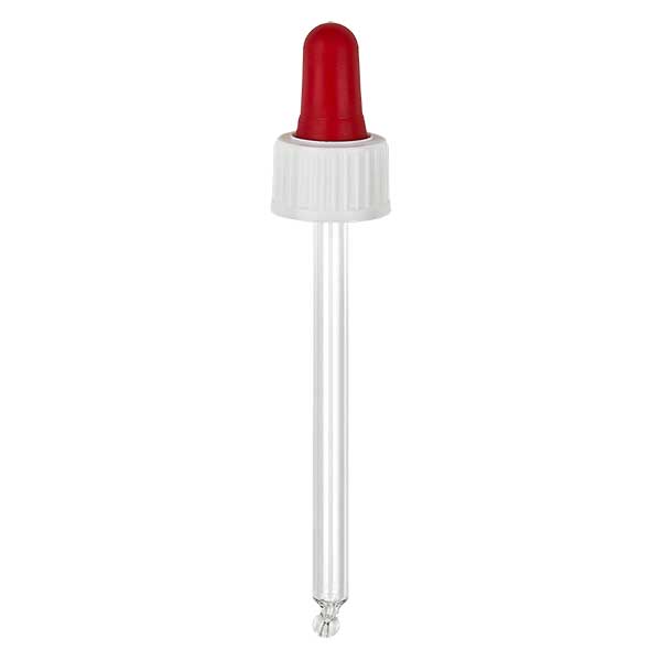 Lasinen tippapipetti valkoinen/punainen 18mm PL85 standardi Lasinen tippapipetti valkoinen/punainen 18mm PL85 standardi