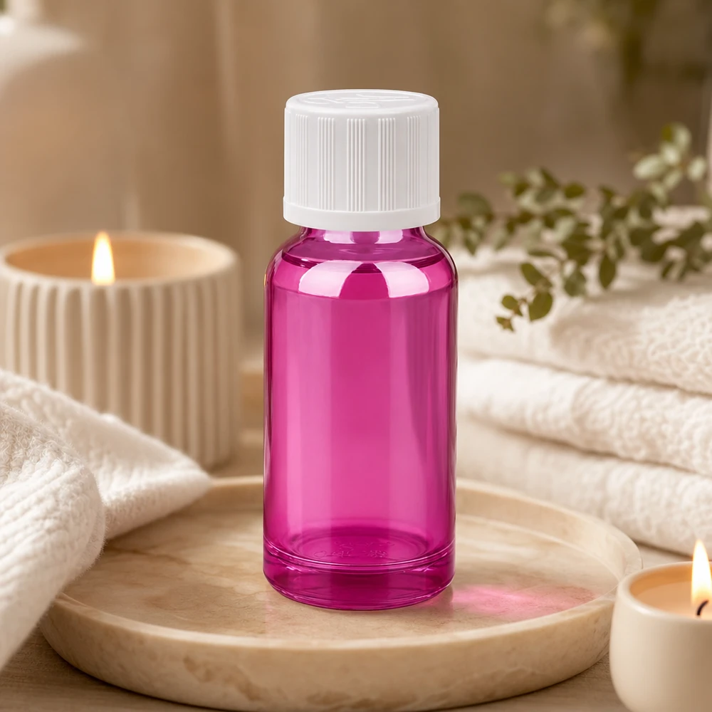 20ml tippapullo 1,2mm valkoinen vakiovarusteinen lapsiturvallinen PurpleLine.UT18/20 Pienikokoinen 20 ml:n tippapullo eloisassa violetissa värissä, jossa on uritettu korkki turvallista käsittelyä varten.