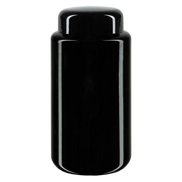 Leveäkaulainen violetti lasipurkki 200ml, jossa on musta kansi.