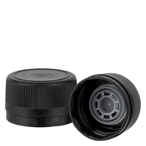 Ruuvikorkki polypropeeni 31.5mm musta kaatosuihku Tamper evident sulkeminen Ruuvikorkki polypropeeni 31.5mm musta kaatosuihku Tamper evident sulkeminen