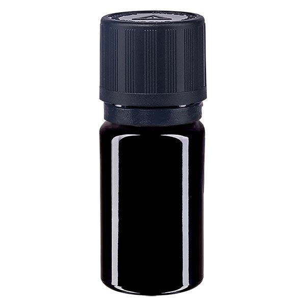 Apteekkipullo violetti 5ml tiputuskorkki valurengas 1mm musta lapsilukko sokea varoitussymboli näpistysvarma suljin Apteekkipullo violetti 5ml tiputuskorkki valurengas 1mm musta lapsilukko sokea varoitussymboli näpistysvarma suljin