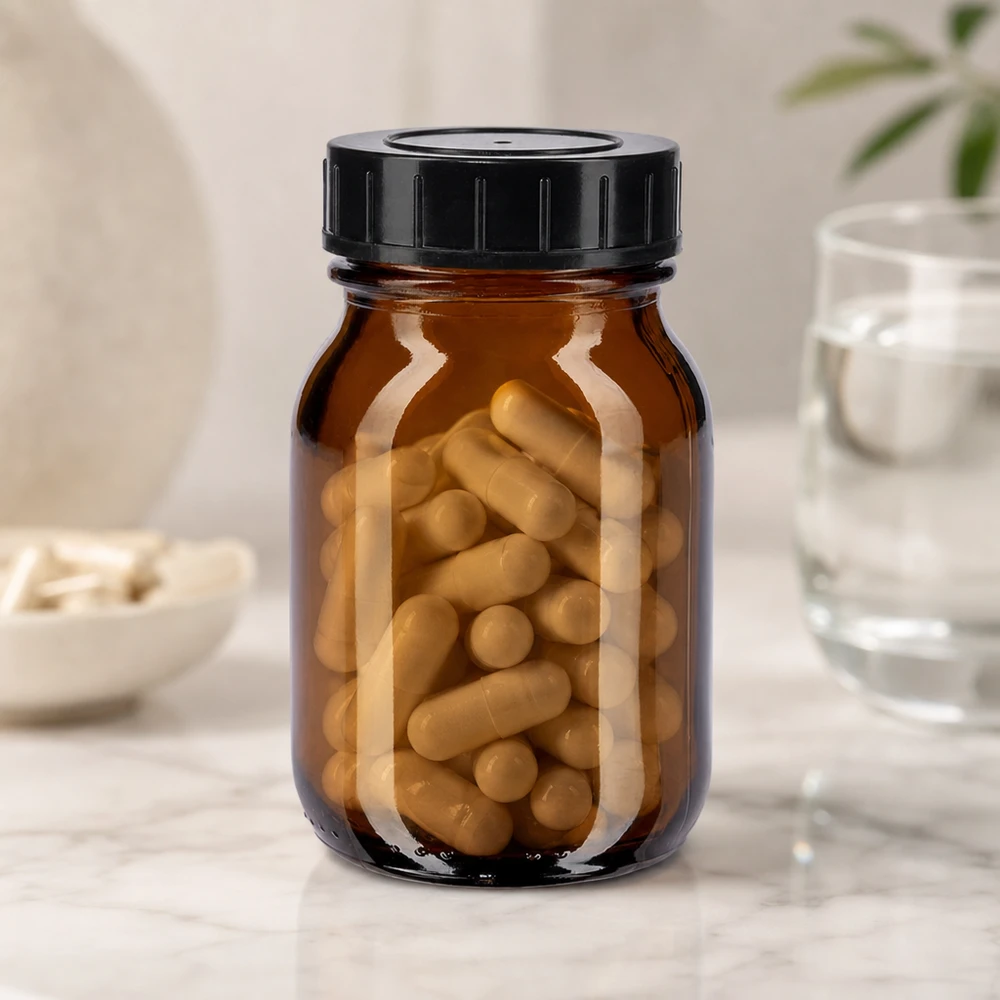 75ml leveäkaulainen pullo meripihkalasista, jossa on kierrekorkki. Korkealaatuinen 75 ml:n meripihkalasipullo, jossa on kierrekorkki ravintolisien optimaaliseen säilytykseen.