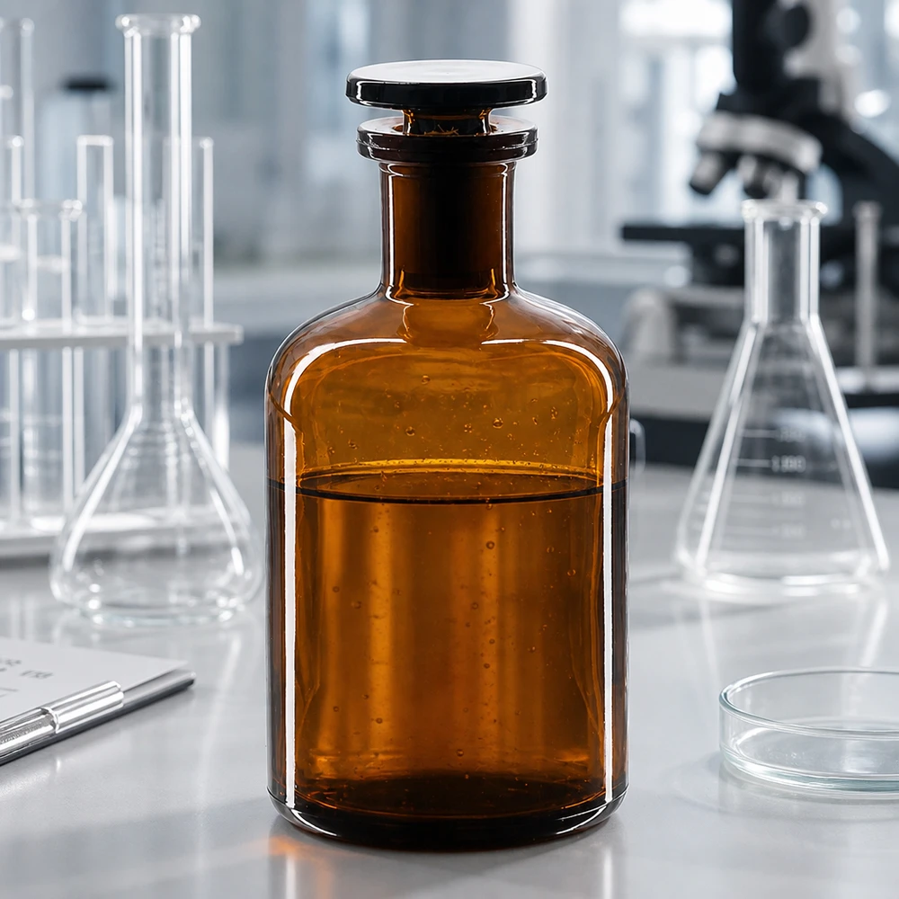 Pyöreä olkapääpullo 100ml ruskea kapeakaulainen lasitulppa Pyöreäolkapullopullo, 100 ml, ruskeaa lasia, kapeakaulainen, lasikorkki, ammattimaisessa laboratoriokäytössä
