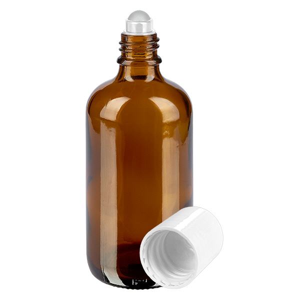 Apteekkipullo ruskea 100ml roll-on korkki valkoinen Apteekkipullo ruskea 100ml roll-on korkki valkoinen