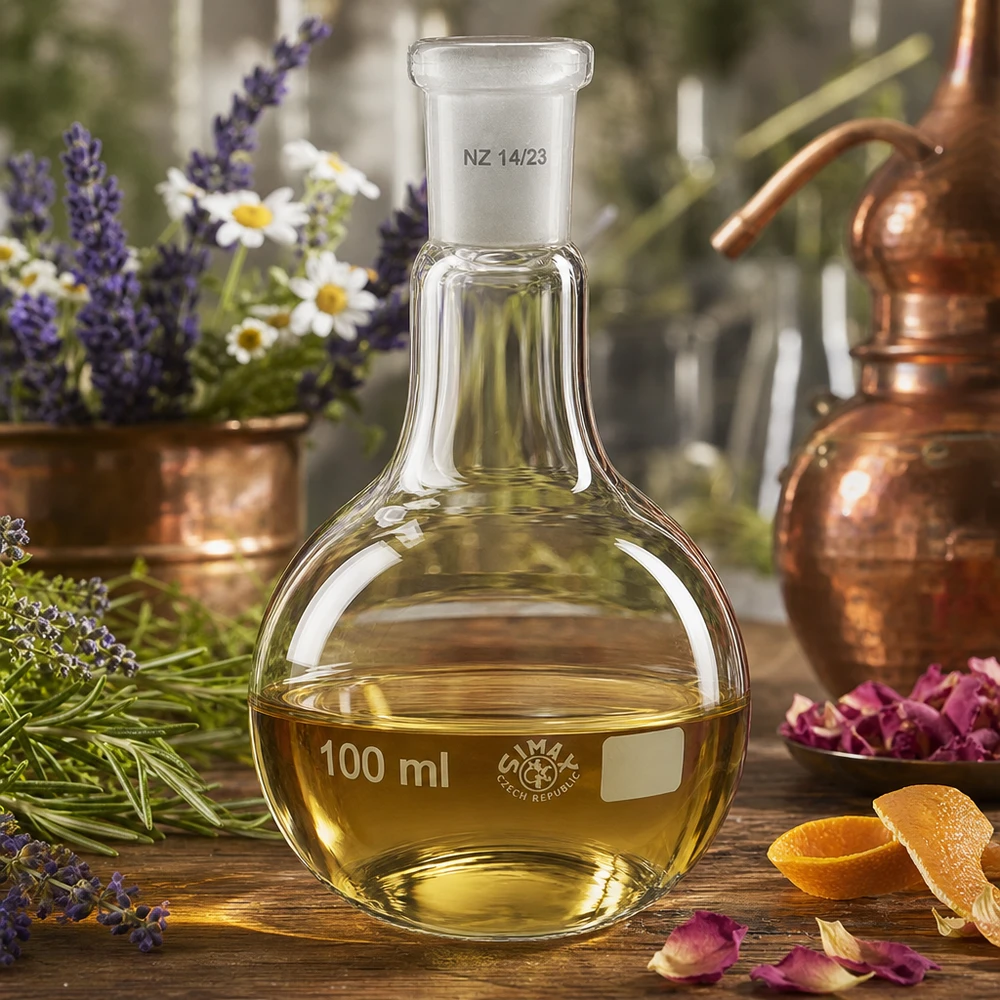 100 ml:n seisova pullo, jossa on kullanväristä liuosta ja vakiomuotoista jauhettua liitosta 14/23 uuttomenetelmiä varten.