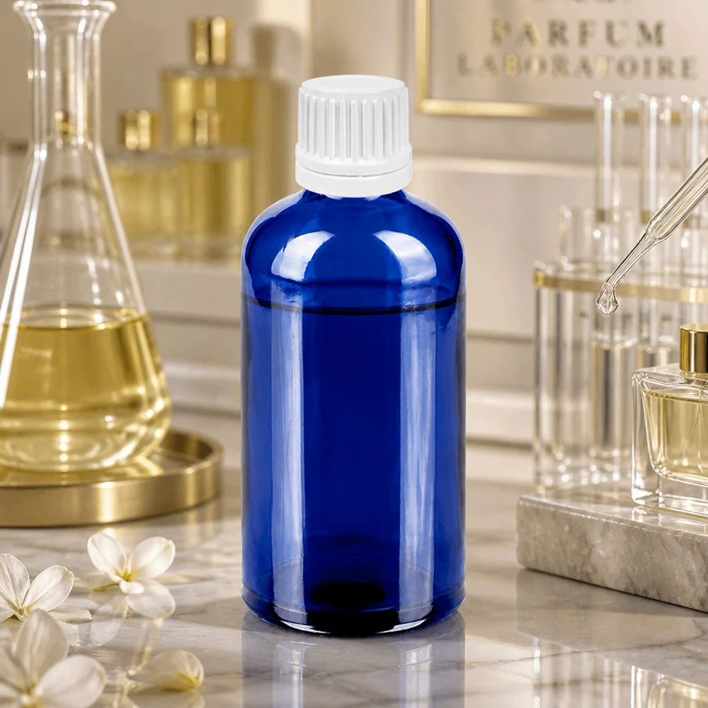 100ml tippapullo 0.7mm valkoinen väärentämisen estävä suljin BlueLine UT18/100 Ammattimainen laboratoriopullo 100ml koboltinsininen, jossa on tarkka tippakorkki tarkkaa käyttöä varten.