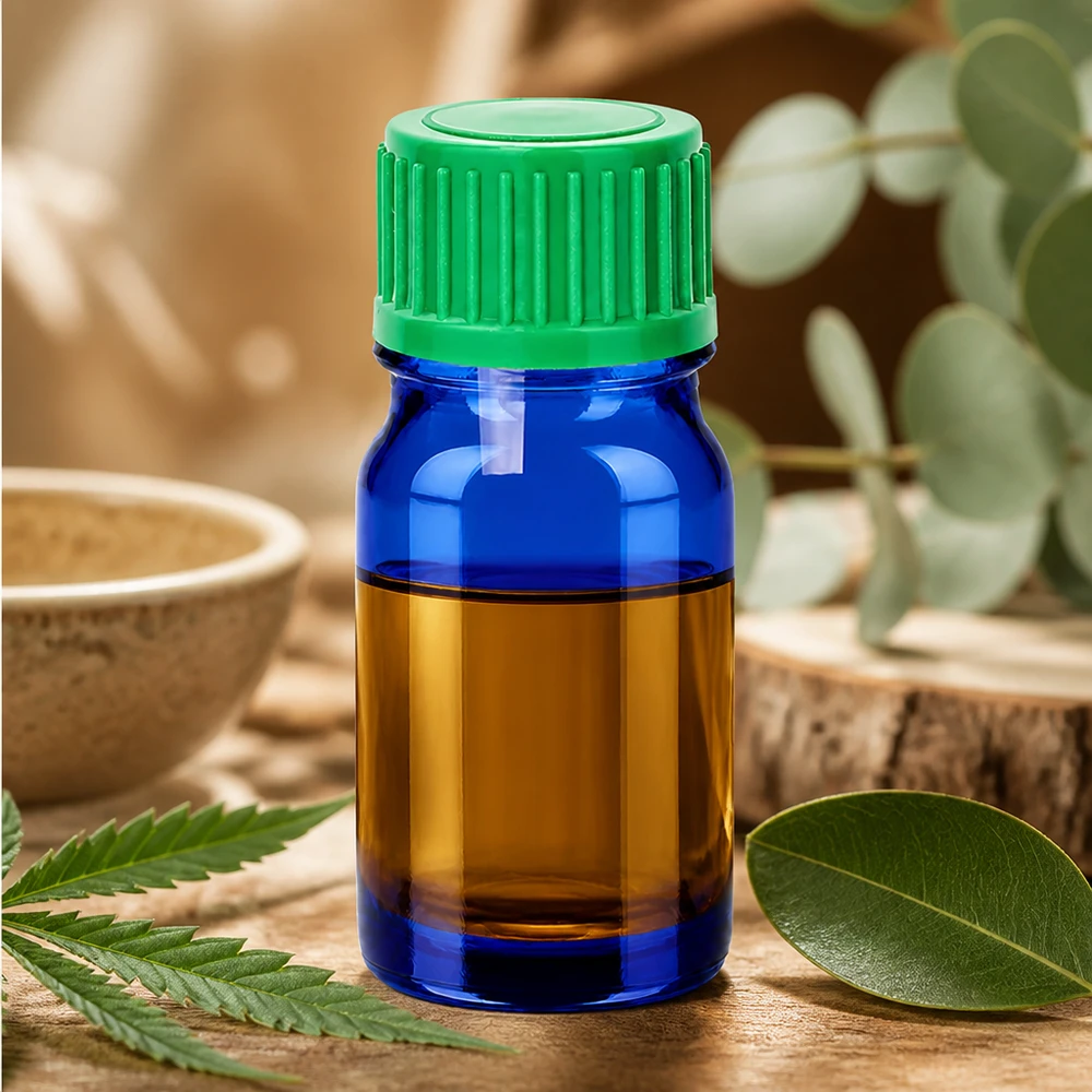 Pieni 5ml BlueLine tippapullo vihreällä ruuvikorkilla aromaterapiasovelluksiin