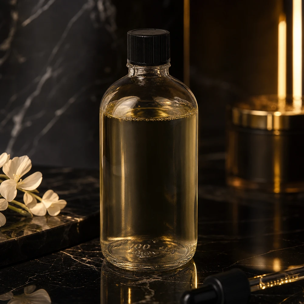 100ml tippapullo fl. 1mm musta vakiokorkki ClearLine UT18/100 Pyöreä 100 ml:n ClearLine UT18 -lasipullo, jossa on musta vakiokorkki ja marmoripinta