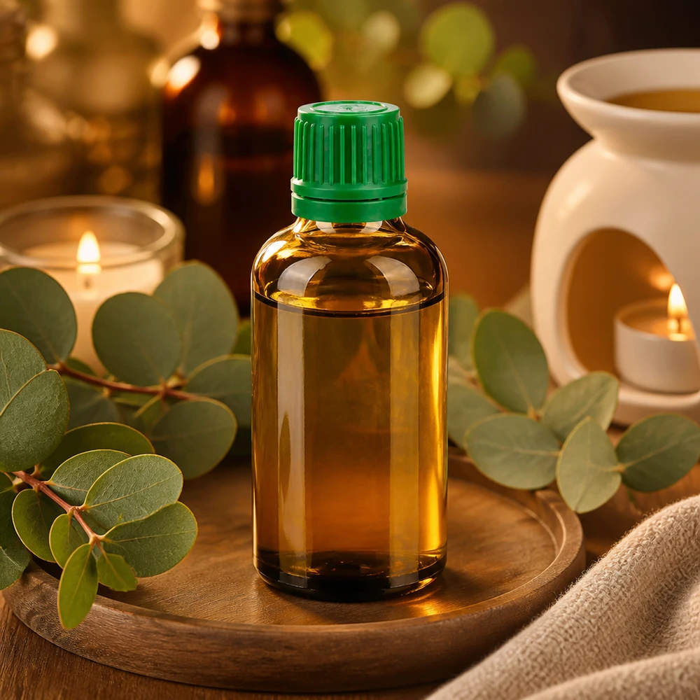 Kompakti 50ml apteekkipullo, jossa on vihreä korkki, ihanteellinen aromaterapiaan ja luonnonkosmetiikkaan.