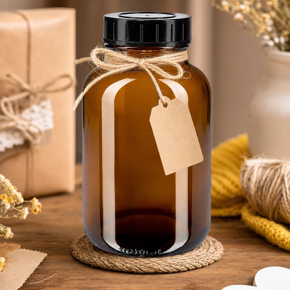 1000ml leveäkaulainen meripihkalasipullo, jossa on kierrekorkki. Laadukas meripihkalasinen laajakaulainen 1000ml pullo, jossa on UV-suoja ja käytännöllinen kierrekorkki.
