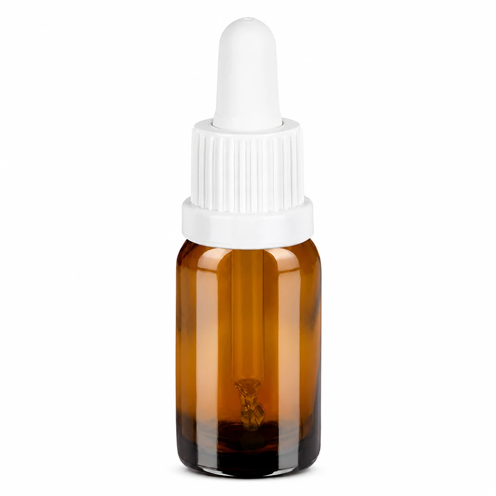10ml pipettipullo valkoinen väärentämisen estävä korkki BrownLine UT18/10 10ml meripihkanvärinen lasipipettipullo valkoisella korkilla nesteiden tarkkaan annosteluun.