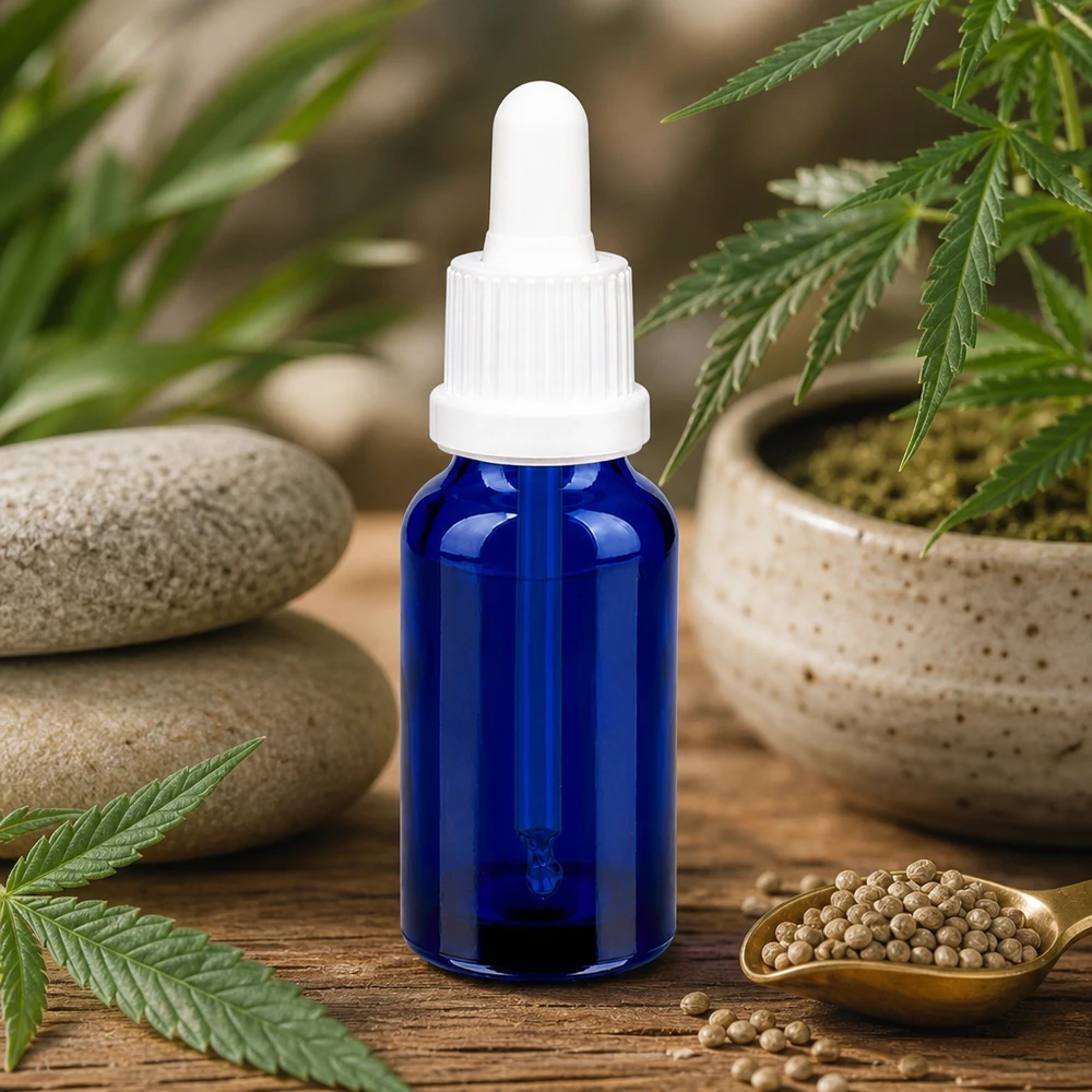 Laadukas 20 ml:n lasipullo tippapipetillä, sininen, laboratorioihin ja apteekkeihin.