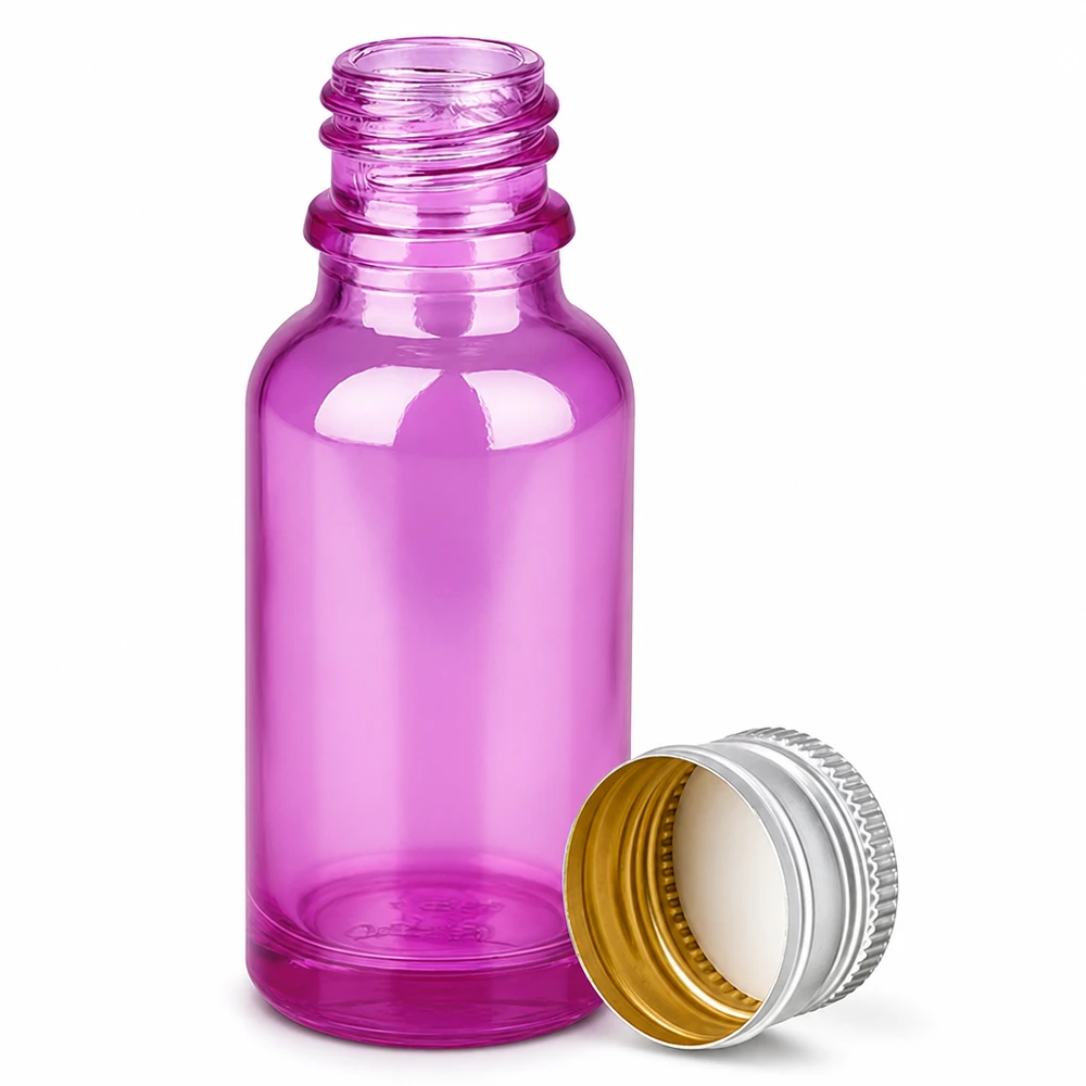 20ml pullo 11mm ruuvikorkki alumiini-hopea vakio PurpleLine.UT18/20 20ml violetti lasipullo, jossa on hopeinen alumiininen kierrekorkki aromaterapiaan ja hajuvesiin.