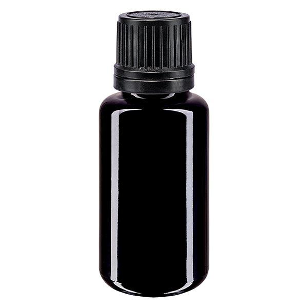 Apteekkipullo violetti 20ml ruuvikorkki musta kaatorengas peukaloinninesto sulkeminen Apteekkipullo violetti 20ml ruuvikorkki musta kaatorengas peukaloinninesto sulkeminen