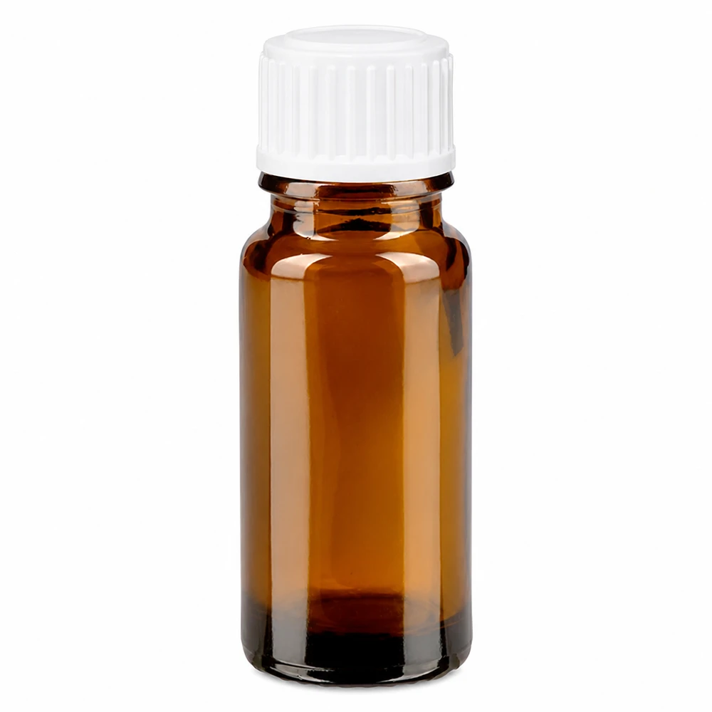 Apteekkipullo ruskea 10ml ruuvikorkki valkoinen standardi 10 ml:n ruskea lasinen apteekkipullo, jossa on valkoinen 11 mm:n vakiokokoinen kierrekorkki